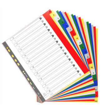 Intercalaires imprimés alphabétique PP 12/100e - 20 positions - A4+- Assorties vives