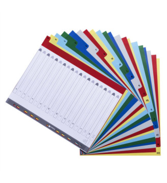 Intercalaires imprimés alphabétique PP 12/100e - 20 positions - A4+- Assorties vives