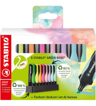 Surligneur GREEN BOSS Pastel, set de bureau de 8