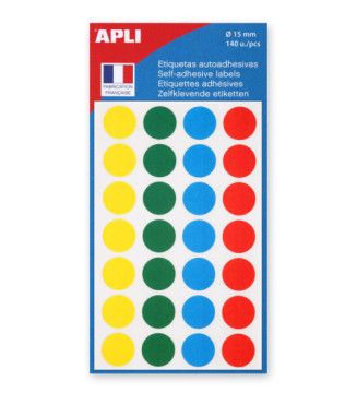 Sachet de 140 étiquettes Gommettes de signalisation Rondes 15 mm Assorties
