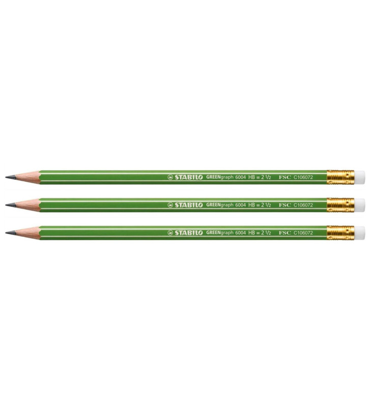 Lot de 3 Crayons Graphite bout gomme HB