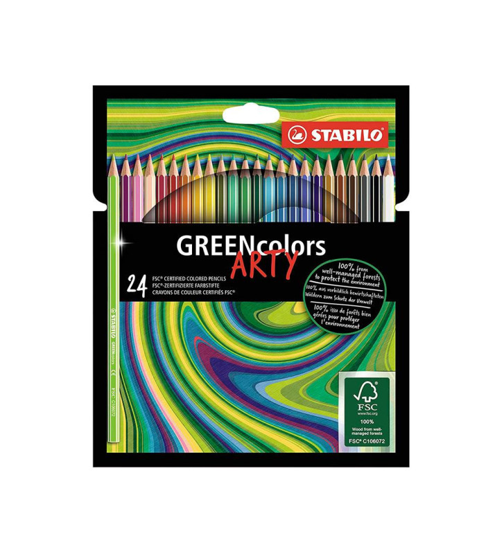Etui de 24 crayons de couleur GreenColors Arty hexagonal en bois mine 3mm