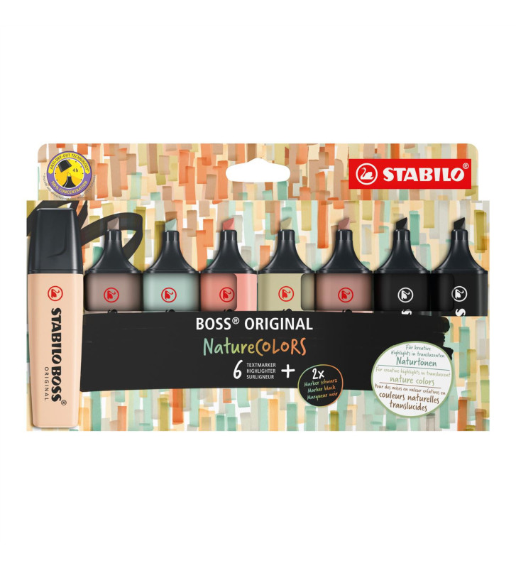 Etui de 8 surligneurs BOSS ORIGINAL NatureCOLORS dont 2 Noirs