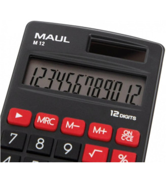 Calculatrice Poche M12 Pile et Solaire 12 chiffres 69x115mm Noir