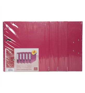 Lot de 5 classeurs à levier intérieur et extérieur PP dos 80mm Prem'Touch Framboise