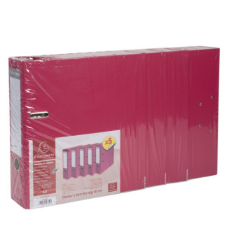 Lot de 5 classeurs à levier intérieur et extérieur PP dos 80mm Prem'Touch Framboise