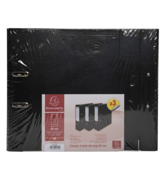 Lot de 3 classeurs à levier - dos 80mm extérieur PP / intérieur en papier - Noir