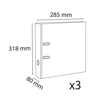 Lot de 3 classeurs à levier - dos 80mm extérieur PP / intérieur en papier - Noir