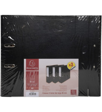 Lot de 3 classeurs à levier - dos 80mm extérieur PP / intérieur en papier - Noir