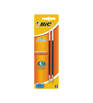 Blister de 2 Recharges Pointe Moy. 1 mm Bleue pour Stylo bille ATLANTIS CLASSIC NF