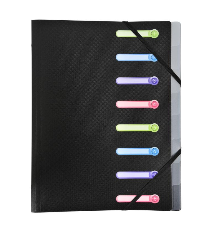 Trieur polypropylène 3 rabats 8 compartiments OPAK Noir