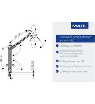 Lampe de bureau MAULstudy, avec pince, blanc