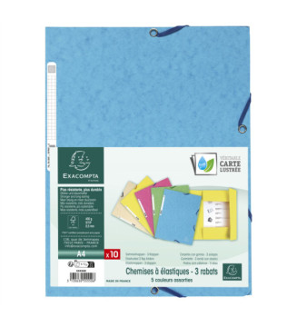 Pack 10 Chemises 3 rabats à élastiques CL 400g - A4 - Couleurs assorties pastels