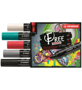Etui carton 5 marqueurs pointe large  FREE acrylic T800C Set 2 Bold