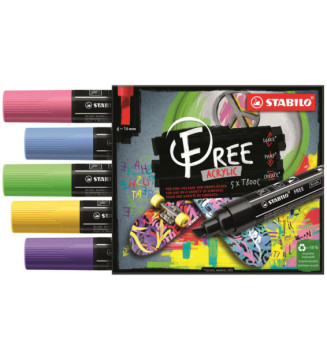 Etui carton 5 marqueurs pointe large  FREE acrylic T800C Set 1 Seaside