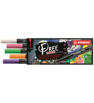 Etui carton 5 marqueurs pointe fine  FREE acrylic T100 Set 1 Spring