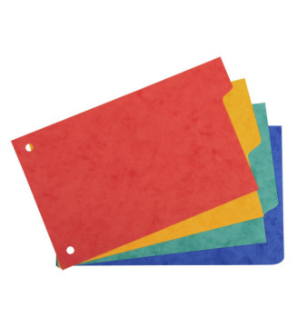 Intercalaires pour fiches bristol carte lustrée 225g 4 positions - 100x150mm - Couleurs assorties