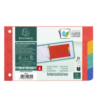 Intercalaires pour fiches bristol carte lustrée 225g 4 positions - 100x150mm - Couleurs assorties