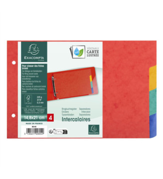 Intercalaires pour fiches bristol carte lustrée 225g 4 positions - A5 148x210mm
