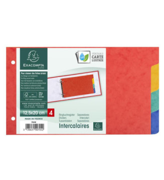 Intercalaires pour fiches bristol en carte lustrée 225g/m2 4 positions - 125x200mm