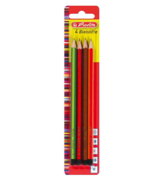 Lot de 4 crayons papier, hexagonal, assorti dureté H, HB, B et 2B