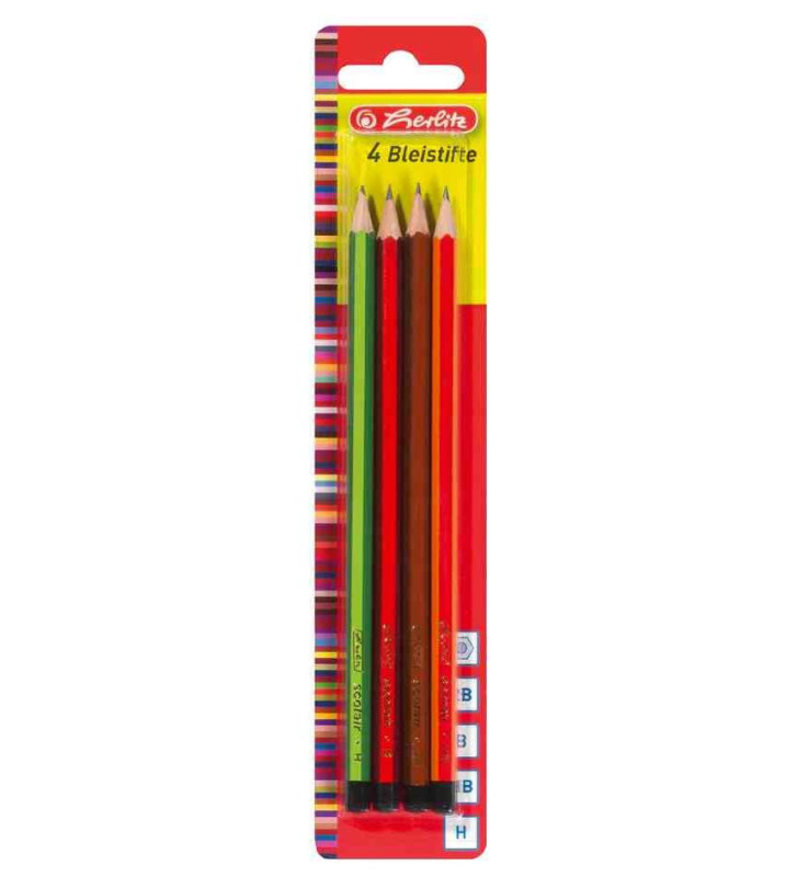 Lot de 4 crayons papier, hexagonal, assorti dureté H, HB, B et 2B