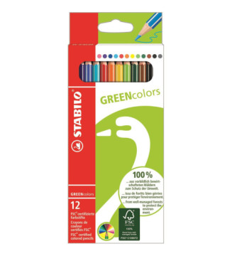 Étui carton de 12 crayons de couleur GREENcolors couleurs assorties