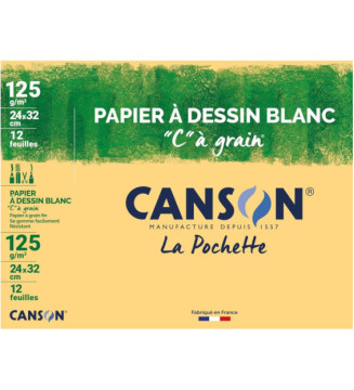 Pochette 12 Feuilles Papier Dessin C à Grain 24x32cm 125g Blanc