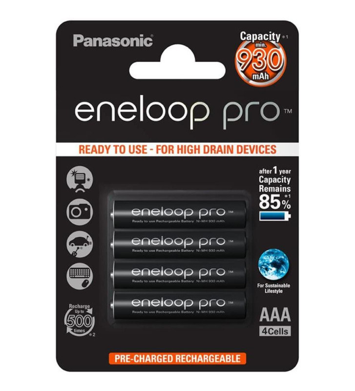 Blister de 4 Piles Rechargeables eneloop pro AAA (Micro)/HR03 930 mAh 1,2V