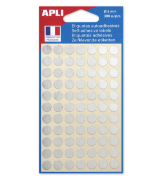 Etui de 308 pastilles Gommettes Rondes Diam 8 mm Argent