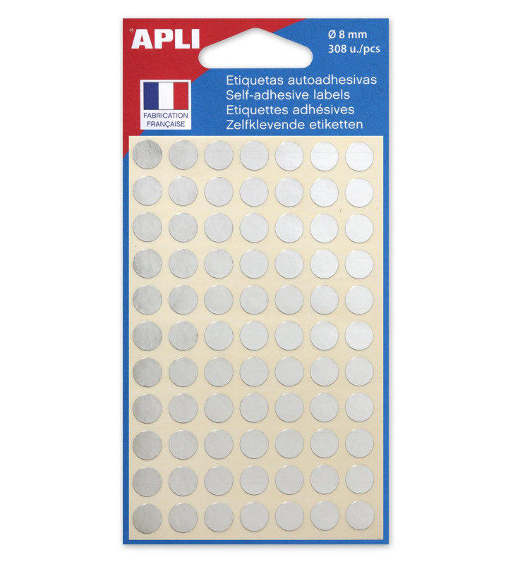Etui de 308 pastilles Gommettes Rondes Diam 8 mm Argent