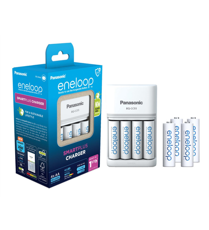 Eneloop Chargeur Smart Plus Ni-MH AA/AAA avec 4 Piles AA 2000mAh