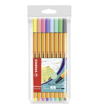 Pochette de 8 stylos-feutres point 88 pointe fine 0,4mm coloris pastel
