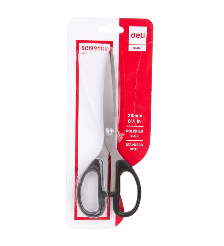 Blister ciseaux acier inoxidable 210mm noir ou rouge aléatoire