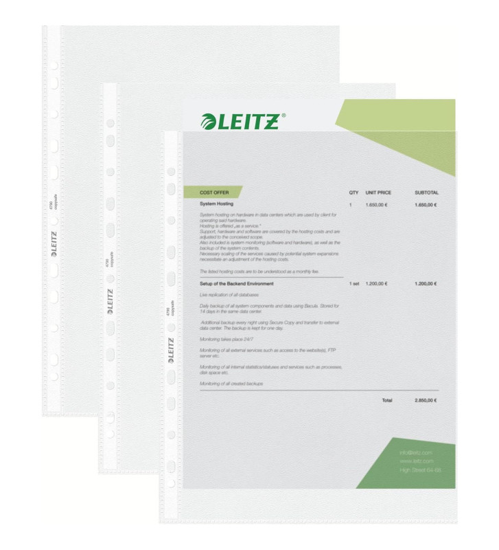 Boite de 100 pochettes perforées A4 PP 0,09 mm Grainée