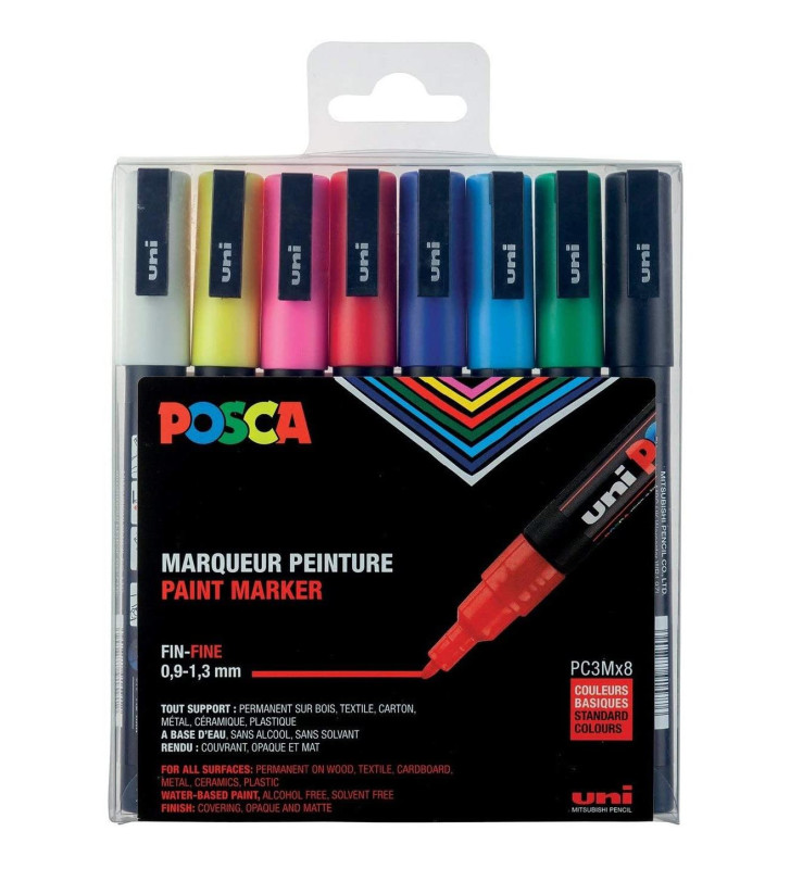 Boîte de 8 marqueurs pointe conique fine pc3m/8 0,9 - 1,3mm assorti