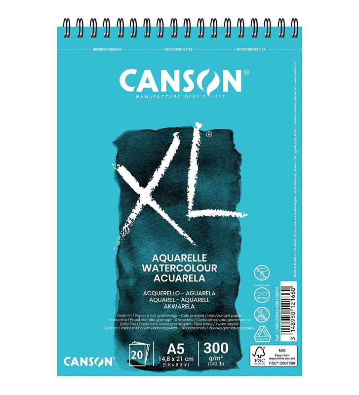 Bloc 20 Feuilles Papier Aquarelle XL A5 300g Blanc