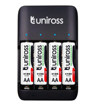 Chargeur COMPACT - 1 à 4 Piles AA/AAA/9V+4 Piles AA rechargeable Inclus