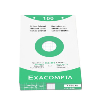 Étui de 100 fiches - bristol blanc quadrillé 5x5 perforé 125x200mm - Blanc