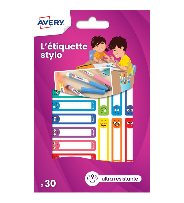 Sachet de 30 étiquettes stylos smiley - 50 x 10 mm