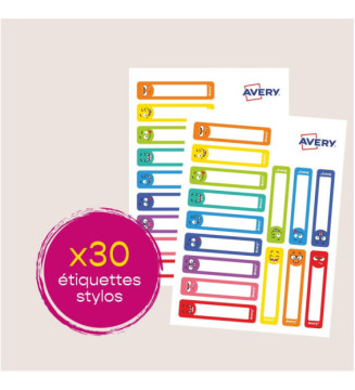 Sachet de 30 étiquettes stylos smiley - 50 x 10 mm