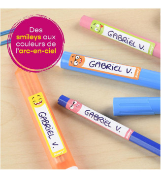 Sachet de 30 étiquettes stylos smiley - 50 x 10 mm