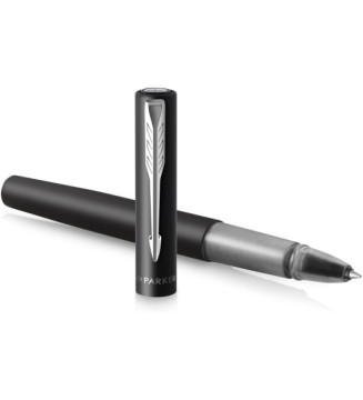 stylo roller Vector XL - Laque noire métallisée sur laiton - Pointe fine