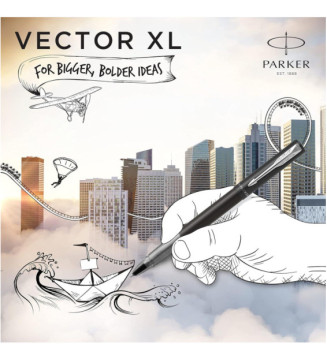 stylo roller Vector XL - Laque noire métallisée sur laiton - Pointe fine