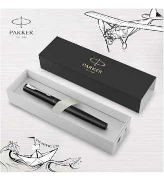 stylo roller Vector XL - Laque noire métallisée sur laiton - Pointe fine