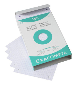 Étui de 100 fiches bristol quadrillé 5x5 perforé 100x150mm Blanc