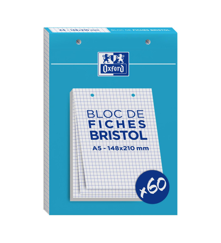 Bloc de 60  fiches bristol 148X210 perforées Q5/5 blanc