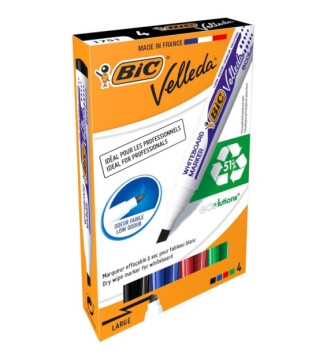 Pack 4 Feutres tableau blanc effaçable Pointe Biseau Large N/B/R/V