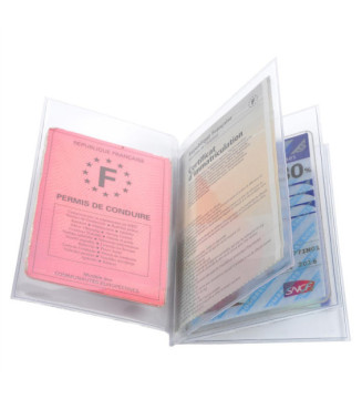 Etui de protection multi-cartes 4 volets PVC lisse 20/100e - Cristal