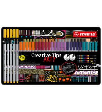 Boîte Métal 50 Feutres Creative Tips Pointes Assorties Coloris Pastel et Classique